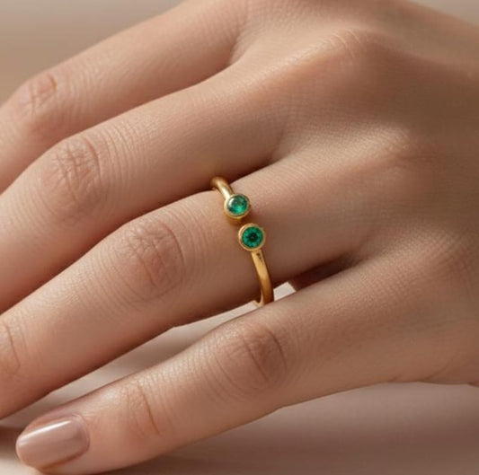Emerald Toi et Moi Ring 925 Sterling silver stackable band 1
