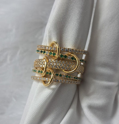 Emerald diamond Interlocking Ring, Multi Linked Spinner 925 Sterling Silver Band - devika jewels
