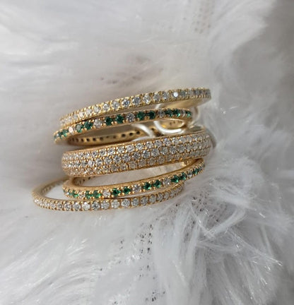 Emerald diamond Interlocking Ring, Multi Linked Spinner 925 Sterling Silver Band davka jewls