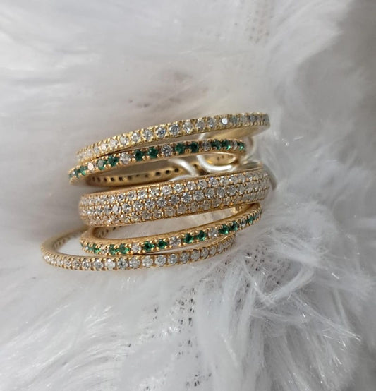 Emerald diamond Interlocking Ring, Multi Linked Spinner 925 Sterling Silver Band davka jewls