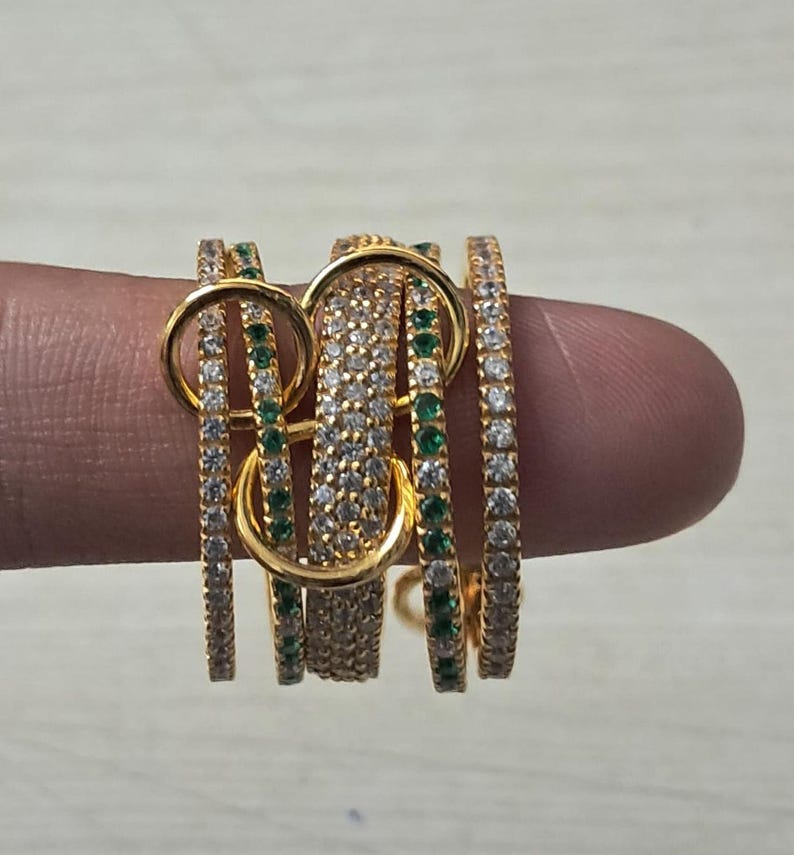 Emerald diamond Interlocking Ring, Multi Linked Spinner 925 Sterling Silver Band  devika 
