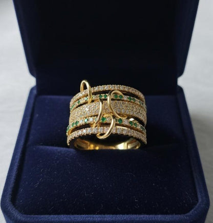 Emerald diamond Interlocking Ring, Multi Linked Spinner 925 Sterling Silver Band devika 