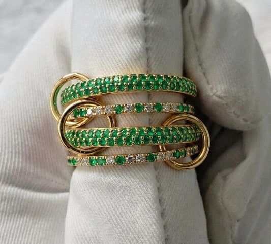 Emerald interlocking Ring, 925 sterling silver diamond multi linked band 3