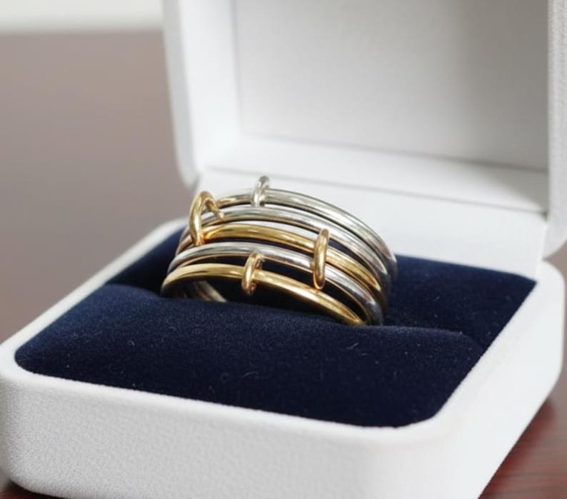 Five Band Sterling Silver Spinner Ring Interlocked Connected Stacker Gold Linked Band 4