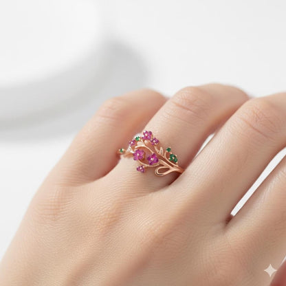 Floral Vine CZ Ring Gold Plated 925 Silver | USA devikagemjewels