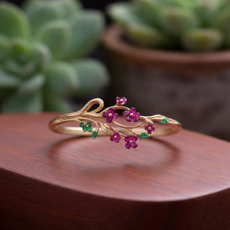 Floral Vine CZ Ring Gold Plated 925 Silver | USA devika
