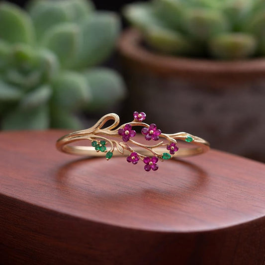 Floral Vine CZ Ring Gold Plated 925 Silver | USA devika
