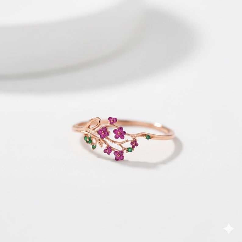 Floral Vine CZ Ring Gold Plated 925 Silver | USA jewelsdevika