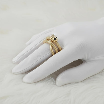 Gold Black Onyx Snake Serpent Wrap Ring Minimalist Animal Jewelry Statement Ring1