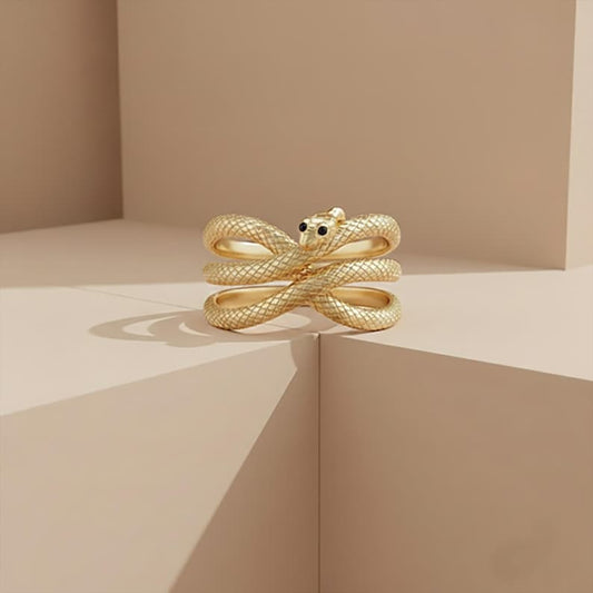 Gold Black Onyx Snake Serpent Wrap Ring Minimalist Animal Jewelry Statement Ring 2