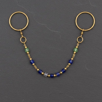 Gold Hoop Dangle Rings Beaded Chain Two Finger Drop 1