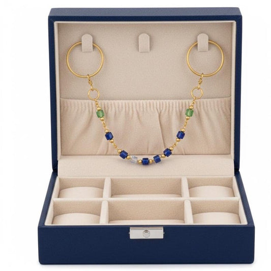 Gold Hoop Dangle Rings Beaded Chain Two Finger Drop 3