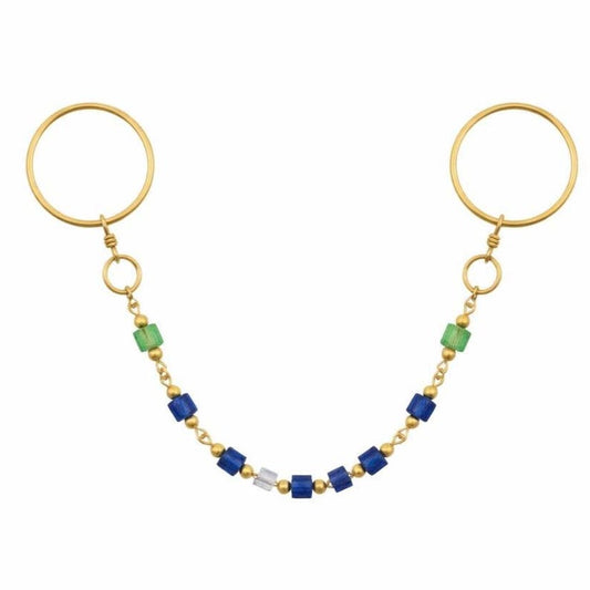 Gold Hoop Dangle Rings Beaded Chain Two Finger Drop 5