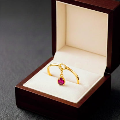 Handmade Dangle Ruby Ring Gold Plated 925 Silver Adjustable Chain Shank 2