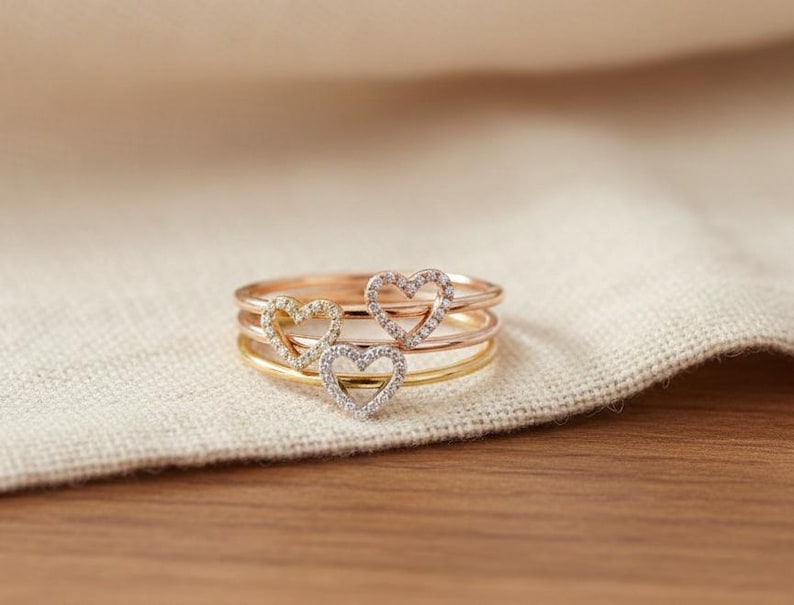 Handmade Diamond Heart Ring | Yellow Gold Plated, Romantic Jewelry 2