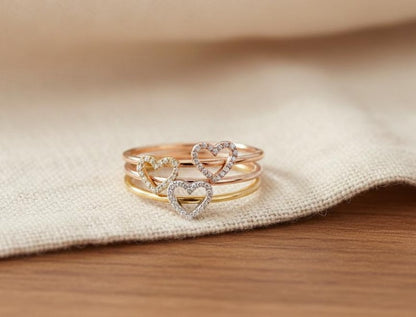 Handmade Diamond Heart Ring | Yellow Gold Plated, Romantic Jewelry 2