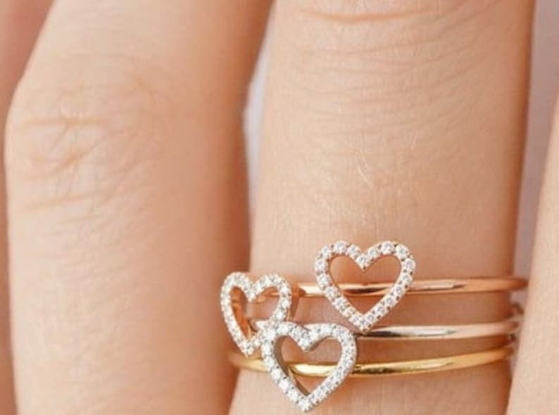 Handmade Diamond Heart Ring | Yellow Gold Plated, Romantic Jewelry 3