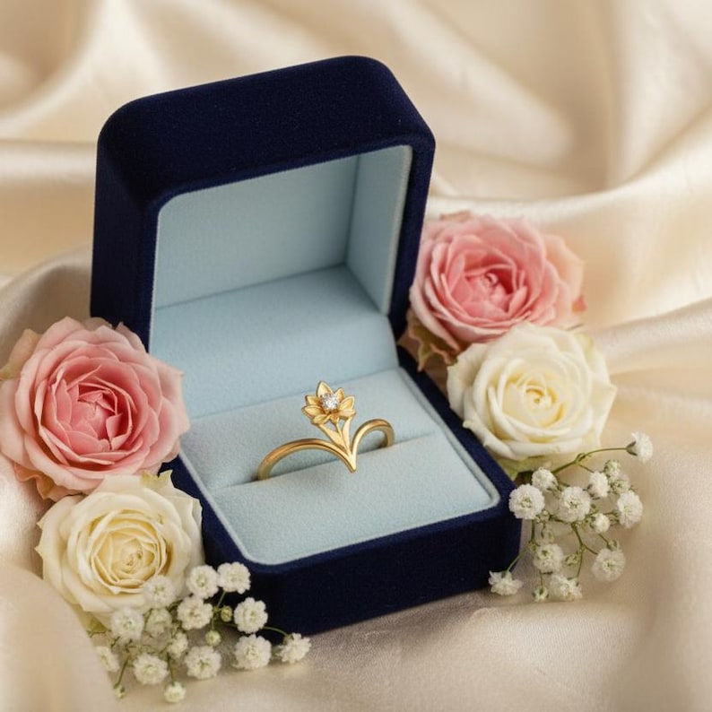 Handmade Floral CZ Diamond Ring Gold Plated Sterling Silver devikagemstone