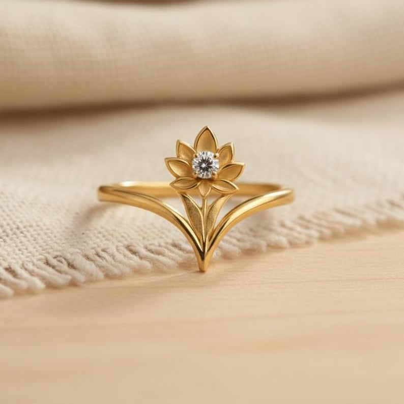 Handmade Floral CZ Diamond Ring Gold Plated Sterling Silver devikajewels