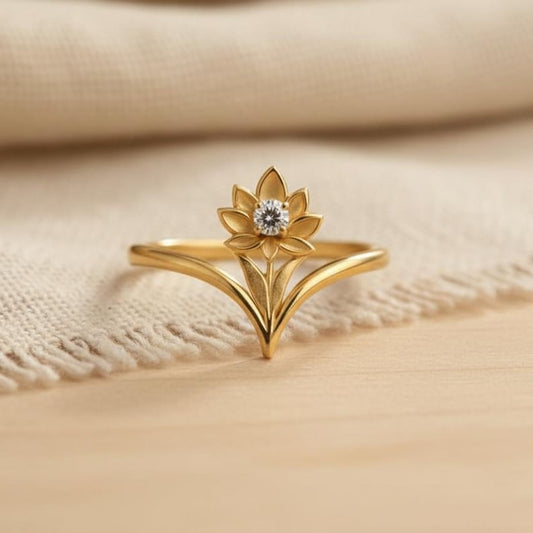 Handmade Floral CZ Diamond Ring Gold Plated Sterling Silver devikajewels