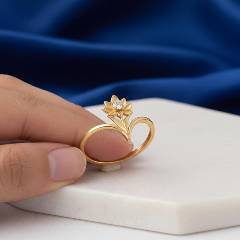 Handmade Floral CZ Diamond Ring Gold Plated Sterling Silver devikajewells