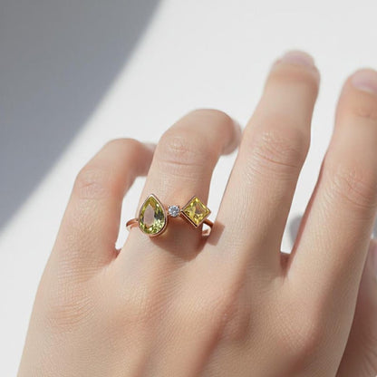 Handmade Toi Et Moi Ring Gold Plated Sterling Silver Pear Yellow Gemstone Bypass Ring 1
