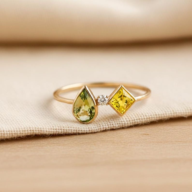 Handmade Toi Et Moi Ring Gold Plated Sterling Silver Pear Yellow Gemstone Bypass Ring3