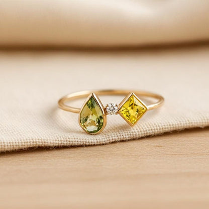 Handmade Toi Et Moi Ring Gold Plated Sterling Silver Pear Yellow Gemstone Bypass Ring3