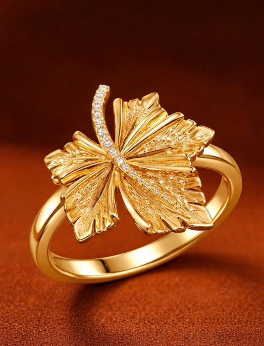 Handmade Yellow Gold Plated Butterfly Ring with Diamond 1