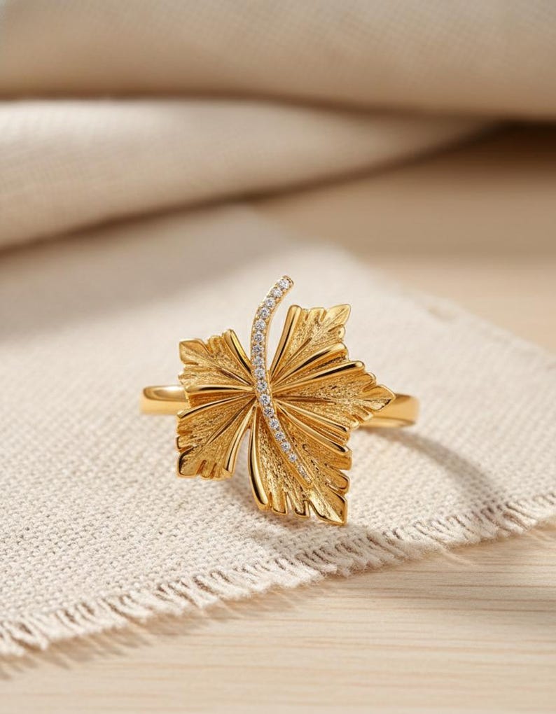 Handmade Yellow Gold Plated Butterfly Ring with Diamond 3