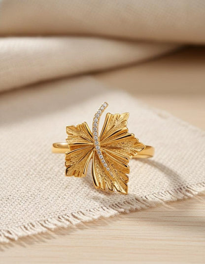 Handmade Yellow Gold Plated Butterfly Ring with Diamond 3