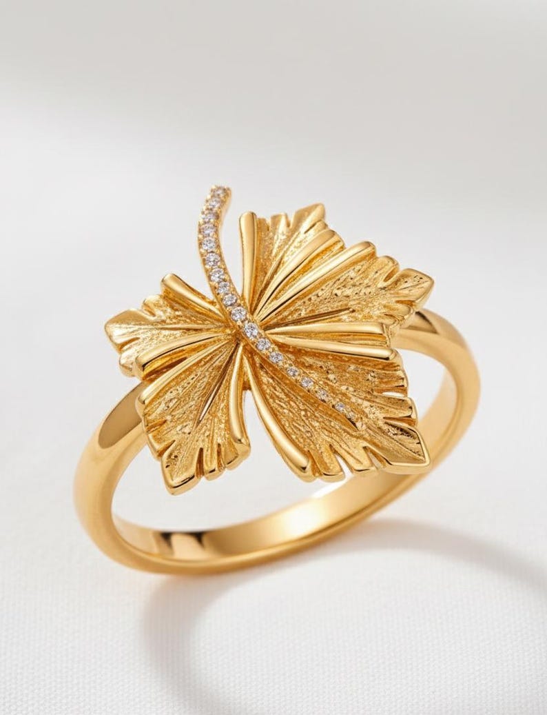 Handmade Yellow Gold Plated Butterfly Ring with Diamond 4