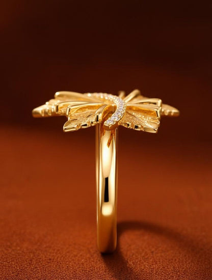 Handmade Yellow Gold Plated Butterfly Ring with Diamond 5