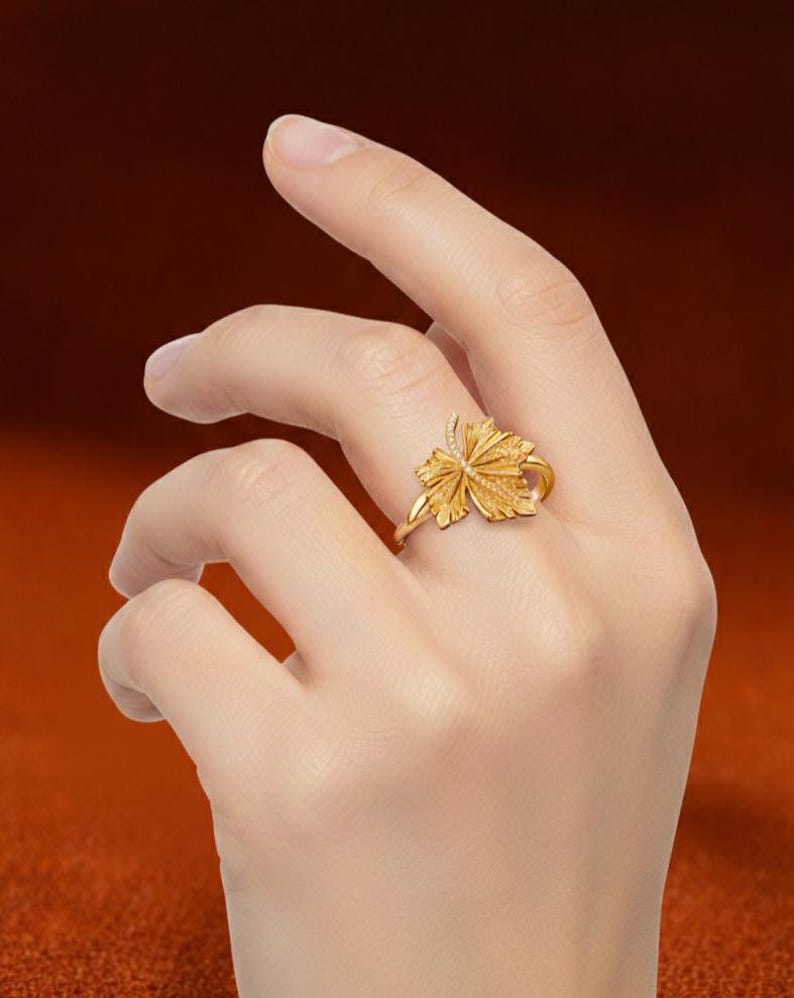 Handmade Yellow Gold Plated Butterfly Ring with Diamond 6