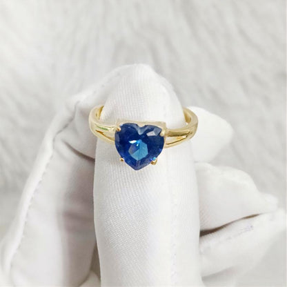 Heart Blue Sapphire Ring, 14k Yellow Vermeil, Anniversary Gift Promise Ring devikka
