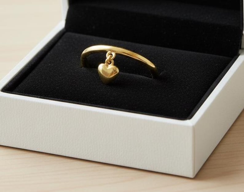 Heart Drop Sterling Silver Ring, Handmade Dangling Charm Ring