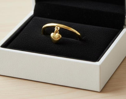 Heart Drop Sterling Silver Ring, Handmade Dangling Charm Ring