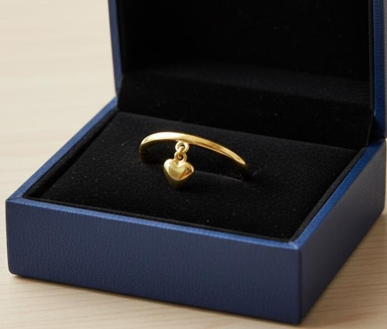 Heart Drop Sterling Silver Ring, Handmade Dangling Charm Ring 2