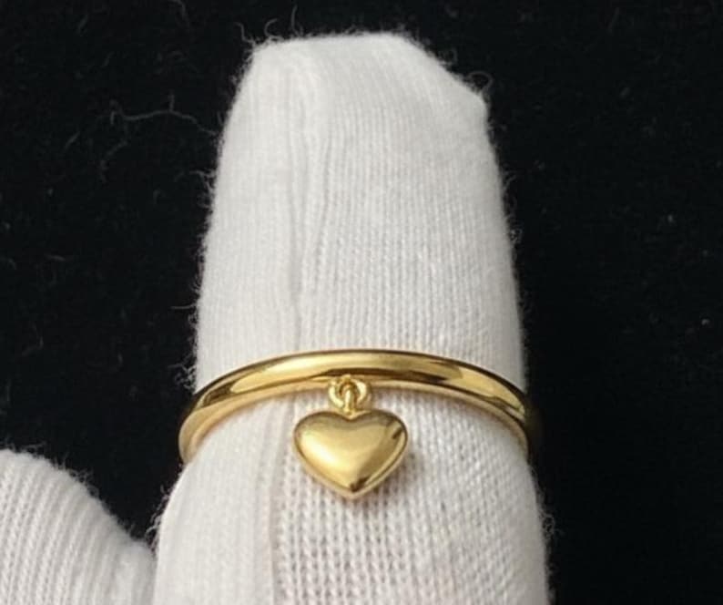 Heart Drop Sterling Silver Ring, Handmade Dangling Charm Ring 4