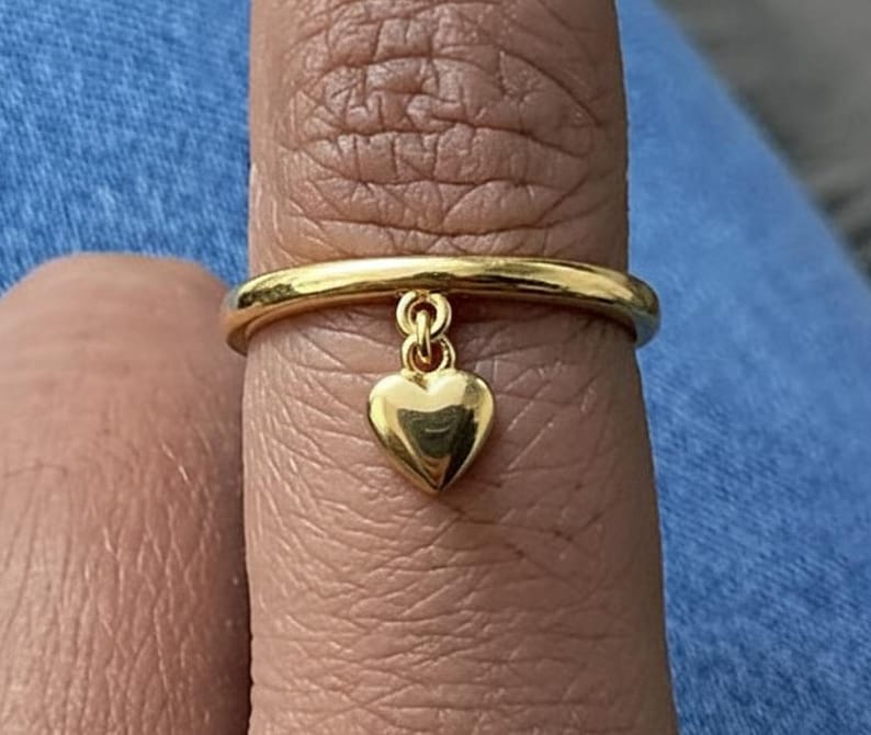 Heart Drop Sterling Silver Ring, Handmade Dangling Charm Ring 5