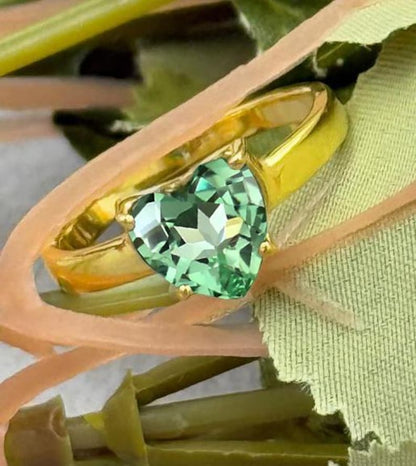 Heart Green Sapphire Ring, 14k Yellow Vermeil 1