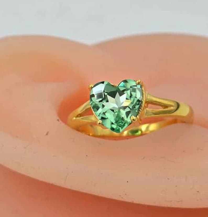 Heart Green Sapphire Ring, 14k Yellow Vermeil 2