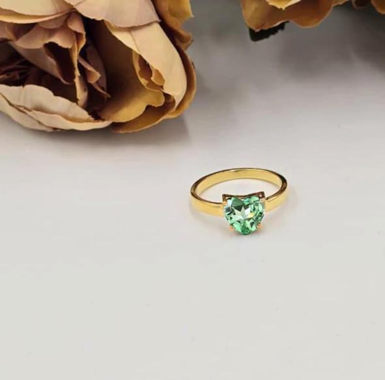 Heart Green Sapphire Ring, 14k Yellow Vermeil 3