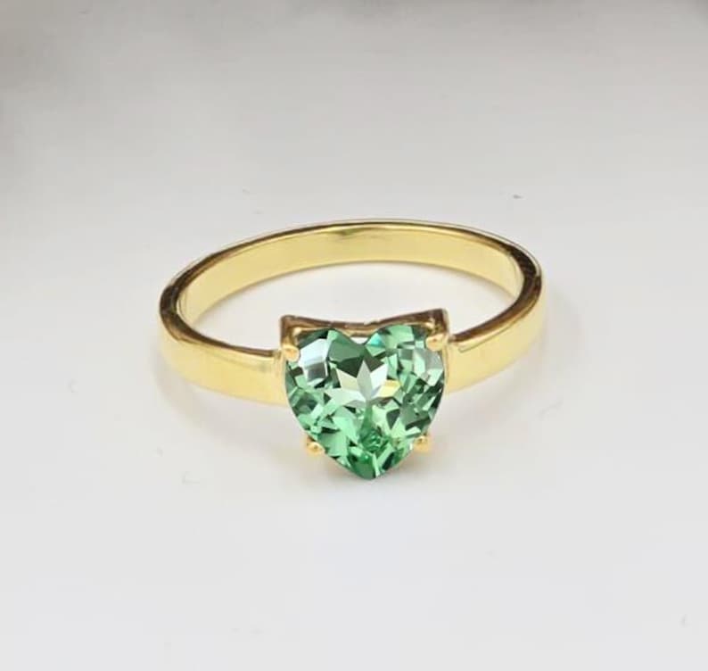 Heart Green Sapphire Ring, 14k Yellow Vermeil 5