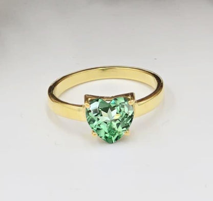 Heart Green Sapphire Ring, 14k Yellow Vermeil 5