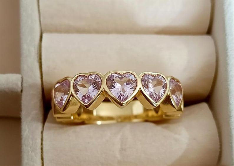 Heart Pink Sapphire Love Couple Anniversary Gift Band, Proposal Ring, 925 Silver Jewelry devika