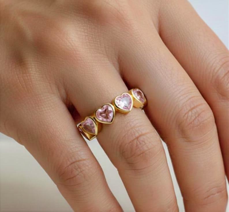 Heart Pink Sapphire Love Couple Anniversary Gift Band, Proposal Ring, 925 Silver Jewelry devkagems