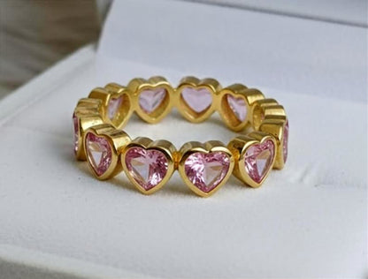 Heart Pink Sapphire Love Couple Anniversary Gift Band, Proposal Ring, 925 Silver Jewelry devika