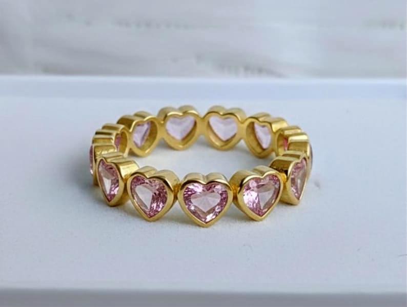 Heart Pink Sapphire Love Couple Anniversary Gift Band, Proposal Ring, 925 Silver Jewelry gems devika