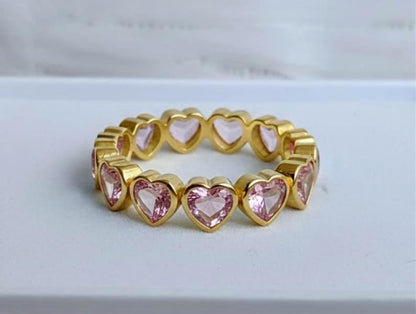 Heart Pink Sapphire Love Couple Anniversary Gift Band, Proposal Ring, 925 Silver Jewelry gems devika